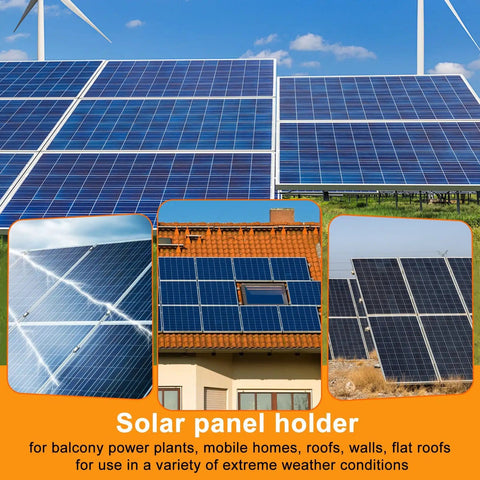 Collage of solar panel installations using Aluminum Alloy Solar Panel Mount With Adjustable Tilt Brackets Black Anti Corrosion Stand.