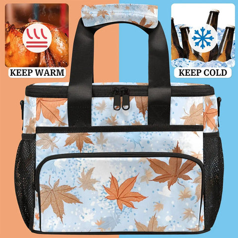 Insulated Picnic Backpack With Lunch Box For Women And Men Portable Tote Keeps Food Fresh, leaf design, Keep Warm and Cold icons visible