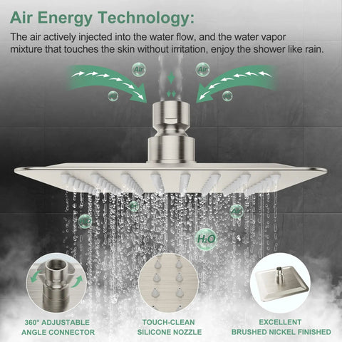 Metal Fixed Showerhead Set With Wall Mounted Rainfall Shower Head And Handheld Sprayer In Brushed Nickel Finish image with air technology and silicone nozzles