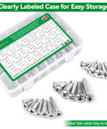 Beefy 429 Piece Wood Screw Kit Self Tapping Set In 304 Stainless Steel, labeled case with screws displayed