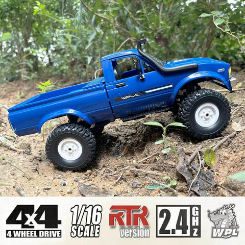 RC Crawler C24 4x4 Off Road Truck RTR 1/16 Scale on forest terrain, showcasing proportional steering and realistic design
