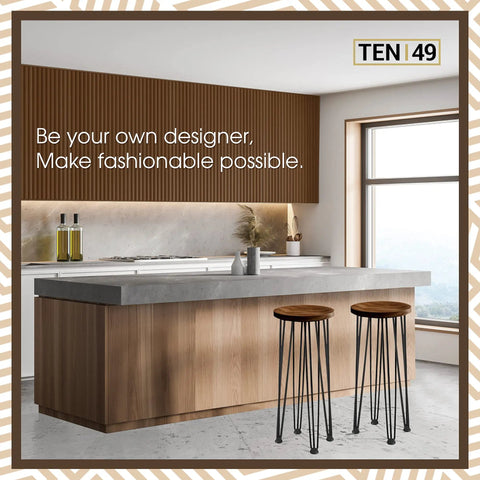 Heavy Duty Hairpin Furniture Leg Set, 34 Inch Industrial Metal Table Legs shown on kitchen bar stools