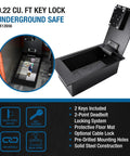 Image of Hidden Floor Safe With Key Lock, Solid Steel Construction, showing open compartment with protective floor mat.