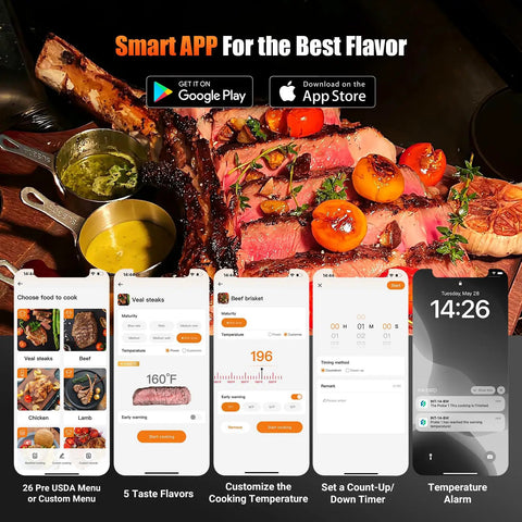 Four Probe WiFi Wireless Meat Thermometer With 360 Degree Readable LCD app interface for grilling beef steak
