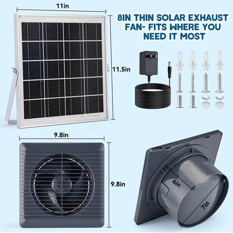 Solar Powered Exhaust Fan Kit With 8 Inch High Speed Vent Fan 25W Solar Panel Bracket Anti Backflow Valve Power Adapter For Shed Greenhouse And Attic Ultra Quiet Brushless Motor Perfect For Shed Greenhouse Attic And Garage Use With Easy Installation
