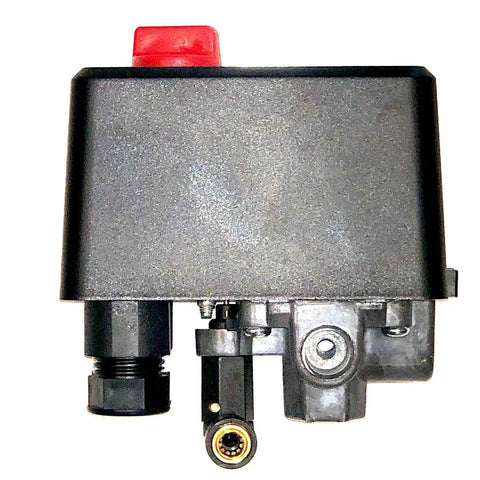 Air Compressor Pressure Switch With Four Port Unloader And On Off Knob 95 To 125 PSI Cut In Out One Pole One Quarter Inch Quick Connect Fitting