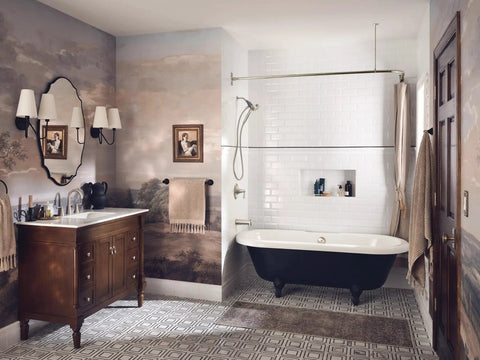 Brantford Collection Traditional Single Post Bathroom Hand Towel Ring in Oil-Rubbed Bronze finish in vintage-style bathroom