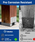 20 Pack 4x4 Post Base With 1 Inch Standoff, Deck Post Anchor Kit installed showing anti-corrosion galvanized steel vs. old metal base.