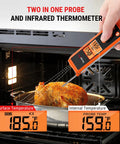 2 In 1 Infrared Thermometer With Meat Probe For Grilling And Cooking, measuring chicken in oven with temperature display