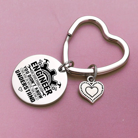 Cool Engineers Gift Keychain For Engineers And Students Stainless Steel 316L Mechanical Engineering Jewelry with heart charm