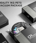 Creality 1kg PETG filament spool in vacuum packaging with boxes, labeled "CR Series 3D Printing Filaments"