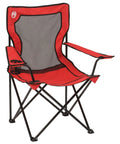 Red Broadband Mesh Quad Camping Chair With Carry Bag And Cup Holder, Cooling Mesh Back, Adjustable Arm Heights, Sturdy Steel Frame