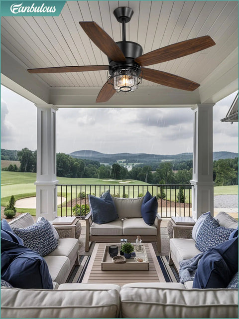52 Inch Outdoor Ceiling Fan With Lights And Remote For Porch Patio And Gazebo, IP65 Waterproof With 6 Speed DC Motor, Farmhouse Style Gazebo Fan