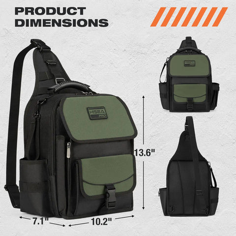 Heavy Duty Electrician Tool Chest Bag With 21 Tough As Nails Pockets And Waterproof Oxford Fabric Tactical HVAC Work Sling dimensions 10.2x7.1x13.6 inches