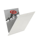 Dead Simple Snap Fit Eight By Eight Inch White Access Panel For Walls And Ceilings showing open access to plumbing valve.