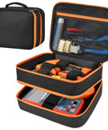 Tough Travel Tool Case Bag For ET310 Breaker Finder And RT250 GFCI Tester Two Layer Pro Grade Organizer, open showing contents.