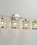 4 Light Bathroom Vanity Light Fixture Over Mirror In Brushed Nickel With Cylinder Crystal Shade Sleek Dope Modern Bath Lighting
