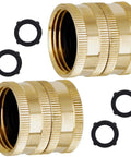 Heavy Duty Brass Garden Hose Adapter 3/4 Inch Dual Swivel Male To Male To Double Female, Rustproof Durable Yard Hose Connector Workhorse For Outdoor Watering RVs And Pressure Washers, 2 Pack with washers