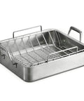 Deep Stainless Steel Roasting Pan With Basting Grill And V Rack For Oven 16.5 Inch Turkey Roaster Dishwasher Safe Made In Brazil