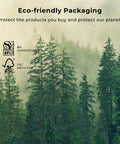 Eco-friendly packaging with green forest background and BPI, FSC logos.