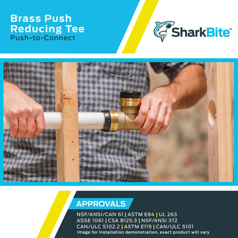 Installation of 2 Inch By 2 Inch By 1 Inch Reducing Tee Push To Connect Brass Plumbing Fitting For PEX Copper CPVC PERT HDPE Pipe