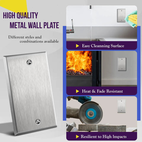 Blank Metal Wall Plate 1 Gang 4.50 by 2.76 Inches Corrosion Resistant 430 Stainless Steel UL Listed Silver Finish