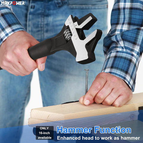 Person using Two Piece Spud Wrench Set 16 Inch Spud Wrench With Reversible Jaw And Hammer Head on a nail in wood