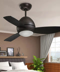 Dope Outdoor Ceiling Fan With Remote And Dimmable LED Light Kit 44 Inch Bronze Low Profile With Weather Resistant Blades installed indoors.