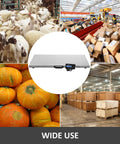 Heavy Duty Digital Livestock Scale With Rock Solid Stainless Steel Platform Built Wide And Sturdy For 1100 LB Pet Weighing And Dead On Postal Shipping Measurements, shown with livestock, produce, and packages.