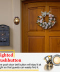 Front door with wreath and mailbox displaying Two Pack Lighted Doorbell Button Replacement For Easy No Fuss Wired Setup Classic Round Rim Button With Lighted Center Silver Finish And Bright Yellow Glow Fits Most Doorbells Simple Install Kit