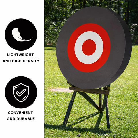 9 Inch Round EVA Foam Archery Target For Backyard Practice on stand, red and white center, lightweight and durable
