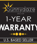Sunnydaze Decor 1-Year Warranty logo with U.S. based seller text in black and yellow design
