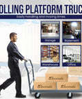 Beefy Heavy Duty Platform Dolly Cart 48 Inch By 24 Inch Flatbed With 2000 Lb Capacity used in warehouse and office settings