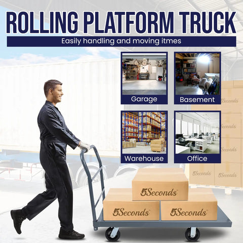 Beefy Heavy Duty Platform Dolly Cart 48 Inch By 24 Inch Flatbed With 2000 Lb Capacity used in warehouse and office settings