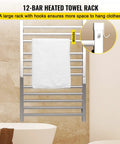12 Bar Heated Towel Rack In Mirror Polished Stainless Steel Electric Towel Warmer With Built In Timer Wall Mounted Sleek Silver Finish