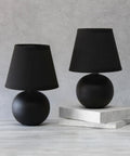 Two Pack Mini Ceramic Globe Table Lamps With Matching Fabric Shades In Black 8.66 Inch Tall And 5.51 Inch Shade Diameter