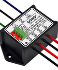 12V Reversing Relay Module for Motors and Linear Actuators, 10 Amp capacity, black casing with labeled connections for DIY projects