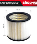 2-Pack Reusable Large Wet And Dry Vacuum Cartridge Filter dimensions shown, 7.5in diameter, 6.5in height for heavy duty cleanup