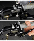 Left Hydraulic Brake Clutch Master Cylinder Lever With 8mm Banjo Bolt For 7 8 Inch Handlebars Fits Hydraulic Brake Or Clutch Systems On 90cc 110cc 125cc Chinese Pit Dirt Bikes Built To Last installed on handlebars, fluid being poured