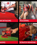 Various uses of a Powerful 1000 Watt Random Orbital Polisher For Car Detailing With Dual Action Buffer, showcasing car polishing.