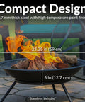 Round 23 Inch Wood Burning Fire Pit Insert For Outdoor Use Replacement Bowl with firewood on patio, compact design