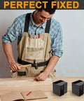 Man assembling a workbench using a 3 Way Corner Bracket Kit for Workbenches, Heavy Duty Steel Right Angle Brackets for 2x4 Wood, Black