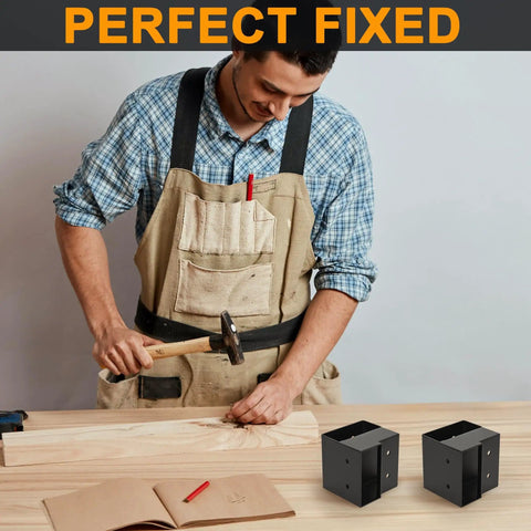 Man assembling a workbench using a 3 Way Corner Bracket Kit for Workbenches, Heavy Duty Steel Right Angle Brackets for 2x4 Wood, Black