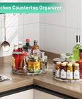 2 Pack Lazy Susan Turntable Organizer 9.5 Inch Spice Rack For Cabinet And Refrigerator on kitchen countertop with condiments