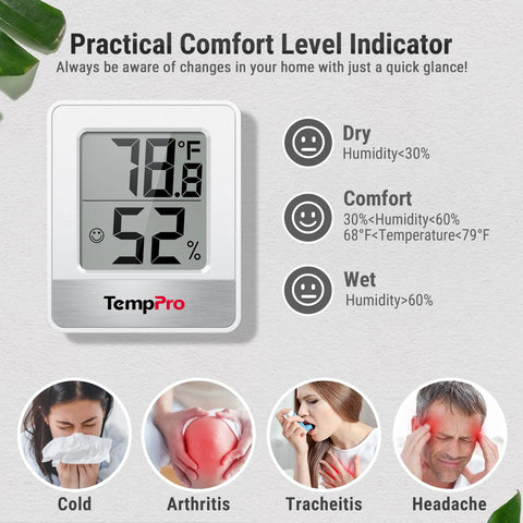 3 Pack Digital Hygrometer Kit With Indoor Outdoor Temperature And Humidity Monitor, weather station with comfort level icons