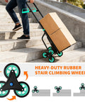Stair Climbing Dolly Cart With Wheels 440 Lb Capacity, Folding Hand Truck For Stair Use, 2 In 1 Stair And Flat Mode With Triangular 6 Wheel System, Heavy Duty Steel Frame, Easy Push On Stairs with box on steps
