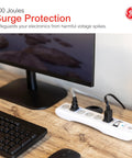 Long 15 Foot Heavy Duty Surge Protector Power Strip With Six Outlets Flat Plug 800 Joules Twist To Close Safety Covers