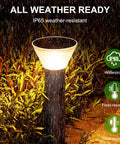 Solar Post Lights Outdoor 23.6 Inch in rain, street style lamp, 3000K warm white, IP65 weather-resistant on grass path
