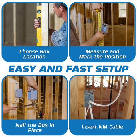 Steps for installing 1 Gang New Work Electrical Box Deep 20 Cubic Inch Non Metallic PPO PVC Plastic Construction 20 Pack