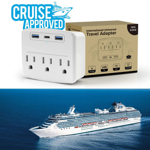 Foldable Cruise Power Strip With USB C Outlets Non Surge Protector 3.4A Total Travel Must Have For Cruise Ships And Home Use